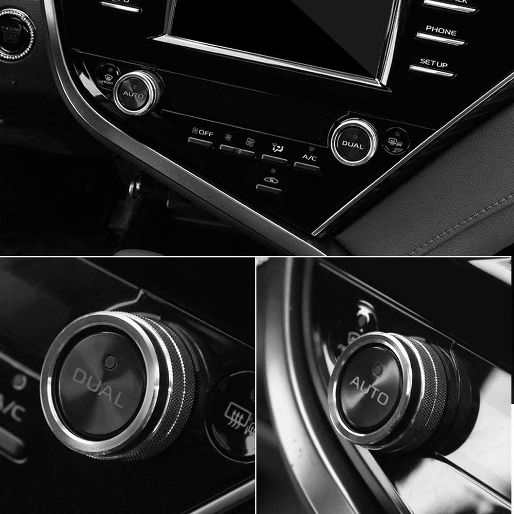 5pcs Center Console Knobs Ac Air Conditioning Button+audio+function+rear Mirror Knob Cover Trim For Camry 2018 2019 2020 Black - Image 2