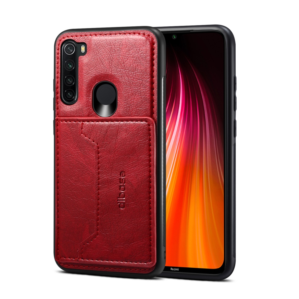 For Red Mi NOTE 8/8 Pro Cellphone Smart Shell 2-in-1 Textured PU Leather Card Holder Stand-viewing Overall Protection Case brown - Image 3