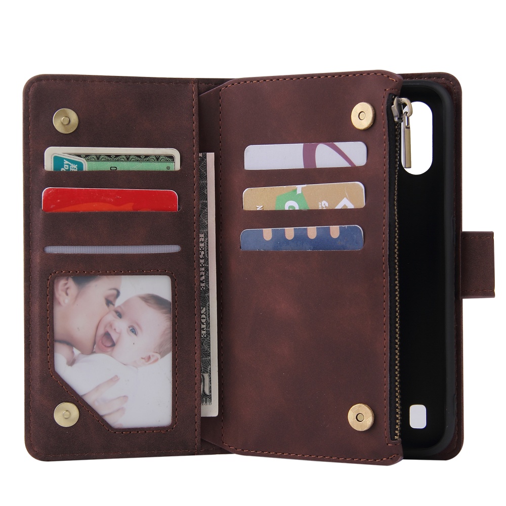 For Samsung A01 Case Smartphone Shell Wallet Design Zipper Closure Overall Protection Cellphone Cover 3 brown - Image 3