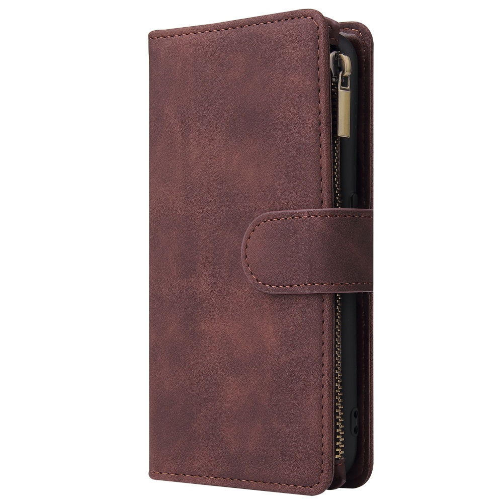 For Samsung A01 Case Smartphone Shell Wallet Design Zipper Closure Overall Protection Cellphone Cover 4 brown - Image 3