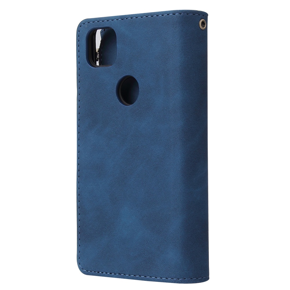 For Google Pixel 4A Leather Mobile Phone Cover with Cards Slot Zipper Purse Bracket 2 blue - Image 3