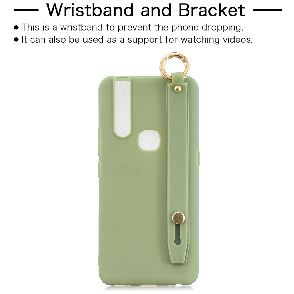 For VIVO V15 Simple Solid Color Chic Wrist Rope Bracket Matte TPU Anti-scratch Non-slip Protective Cover Back Case 10 beans green - Image 3