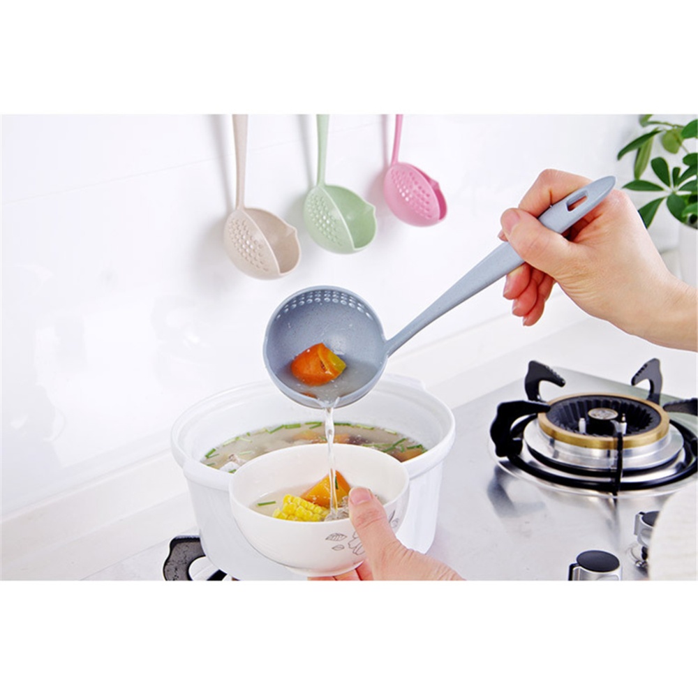 Soup Spoon Wheat Straw Two-in-one Colorful Long Handles Kitchen Green - Image 2