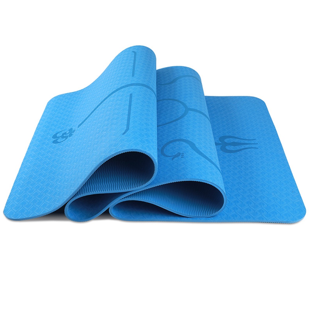 6mm Multi-functional Environmental Protection Yoga Pad TPE Mat Fitness Body Line Style Lake Blue_183*61*0.6 body position line - Image 3