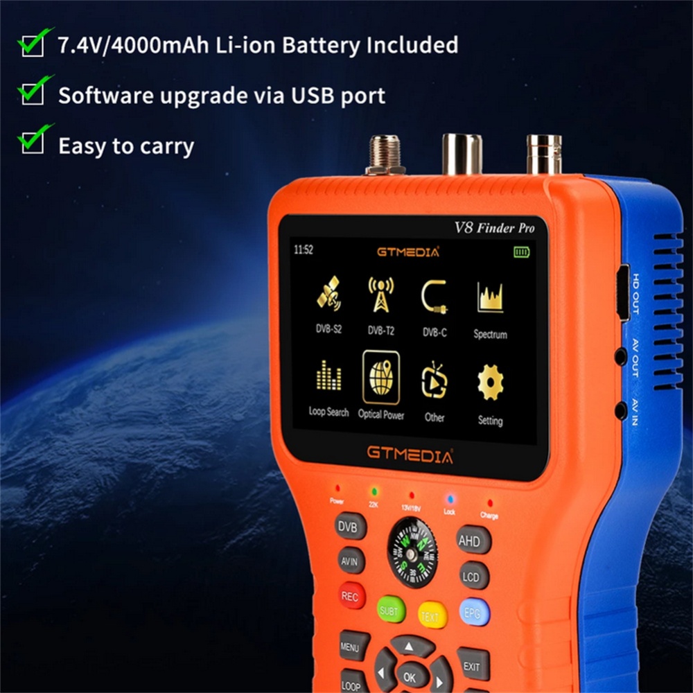 V8 Finder Pro Dvb-s2 T2 C Ahd Atsc Hd Star Satellite Meter Terrestrial Spectrum Analyzer US Plug - Image 3