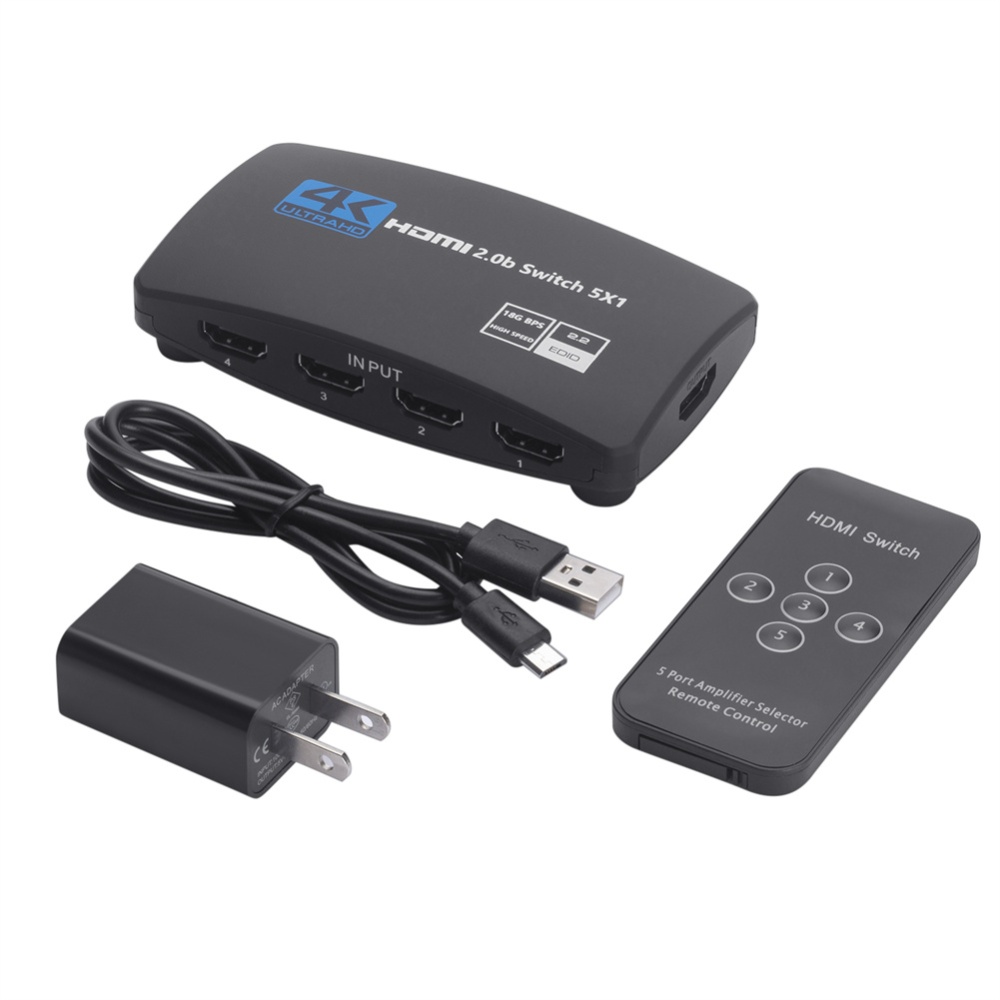 Hdmi 2.0 Switcher with Remote 5-in-1 out Hd Converter Hdcp 4k 60hz Splitter