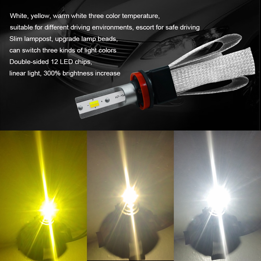 1 pair H8/H9/H11 T9 LED Headlight Kit 3 Colors Changing Bulb 60W Quick Start Car Light Lamp - Image 3