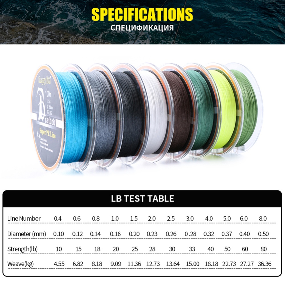 ANGRYFISH Diominate PE Line 4 Strands Braided 100m/109yds Super Strong Fishing 10LB-80LB Yellow 8.0#: 0.50mm/80LB - Image 2