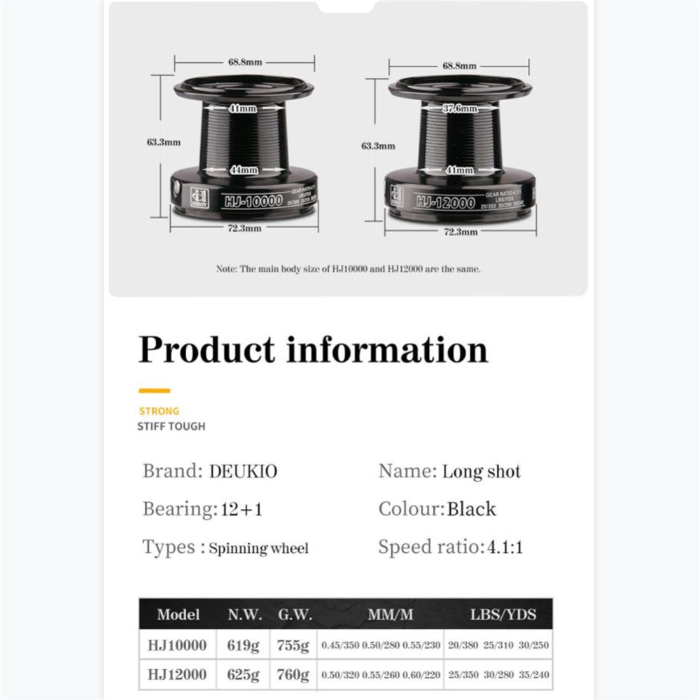 Hj10000/Hj12000 Fishing Reel 12+1 Long Shot Wheel Carbon Spinning Accessories HJ10000 - Image 2