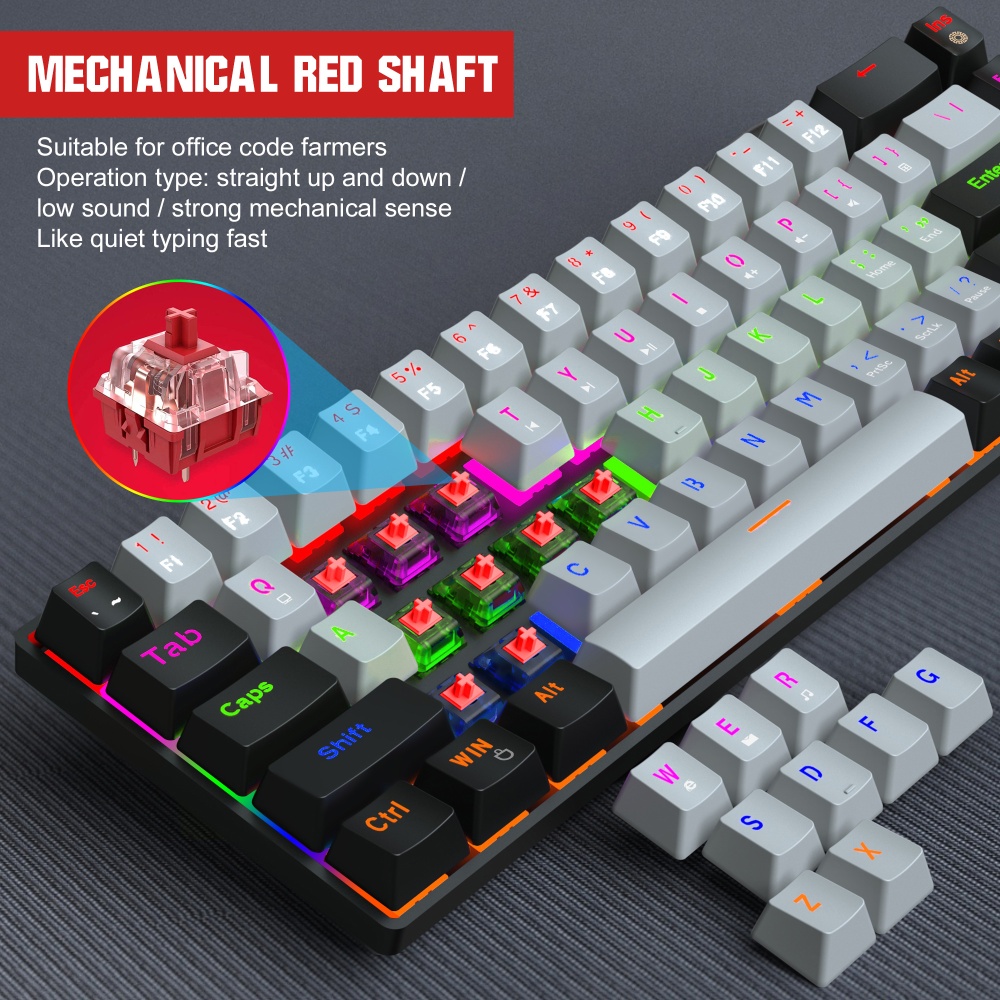 68-key Axis Mechanical Keyboard Dual Color Rgb Backlit Gaming - Image 2