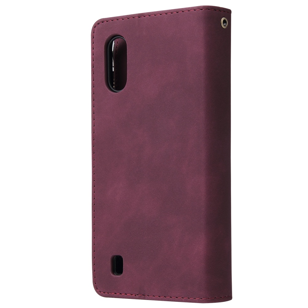 For Samsung A01 Case Smartphone Shell Wallet Design Zipper Closure Overall Protection Cellphone Cover 5 wine red - Image 3