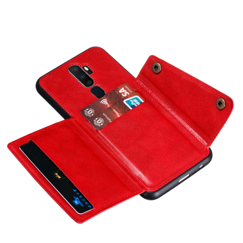 For OPPO A9 2020/Realme XT/Reno 2 Mobile Phone Shell Classic Textured Pattern Buckle Closure Design Anti-fall Smartphone Case red - Image 3