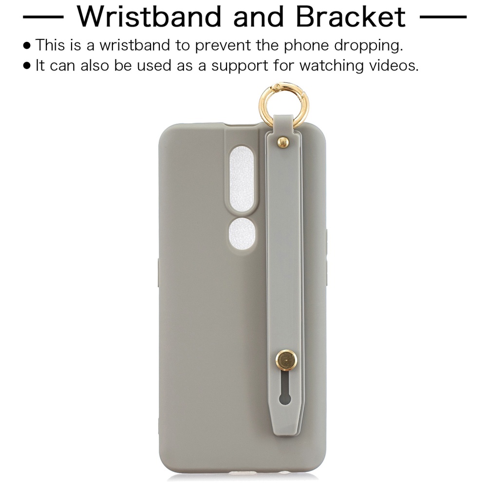 For OPPO F11 pro Simple Solid Color Chic Wrist Rope Bracket Matte TPU Anti-scratch Non-slip Protective Cover Back Case 12 gray - Image 3