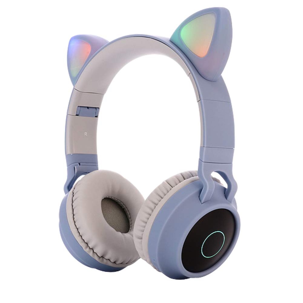 Cute Cat Ear Bluetooth 5.0 Headphones Foldable On-Ear Stereo Wireless Headset with Mic LED Light Support FM Radio/TF Card/Aux in for Smartph
