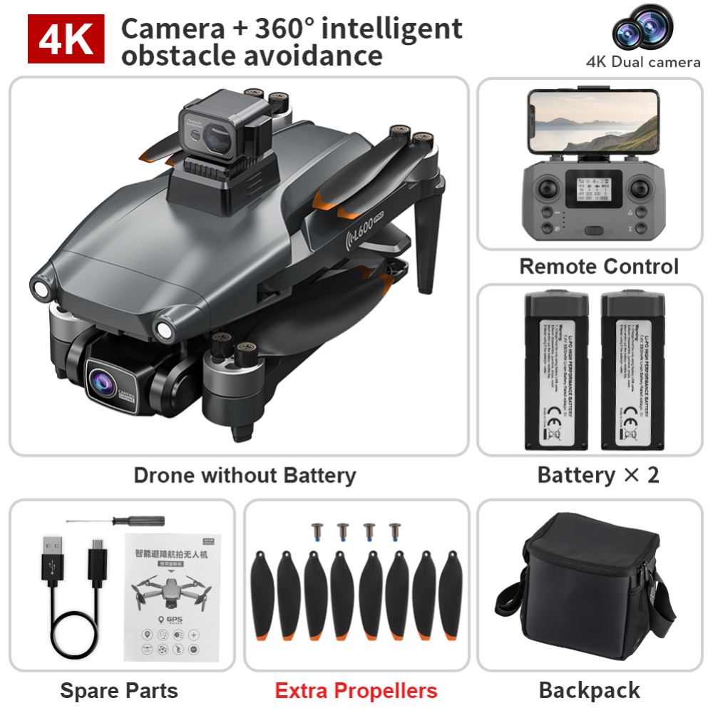 L600 Pro 4k HD Dual Camera Drone Obstacle Avoidance Brushless Motor Gps 5g Wifi Fpv Quadcopter Single Battery Backpack - Image 3