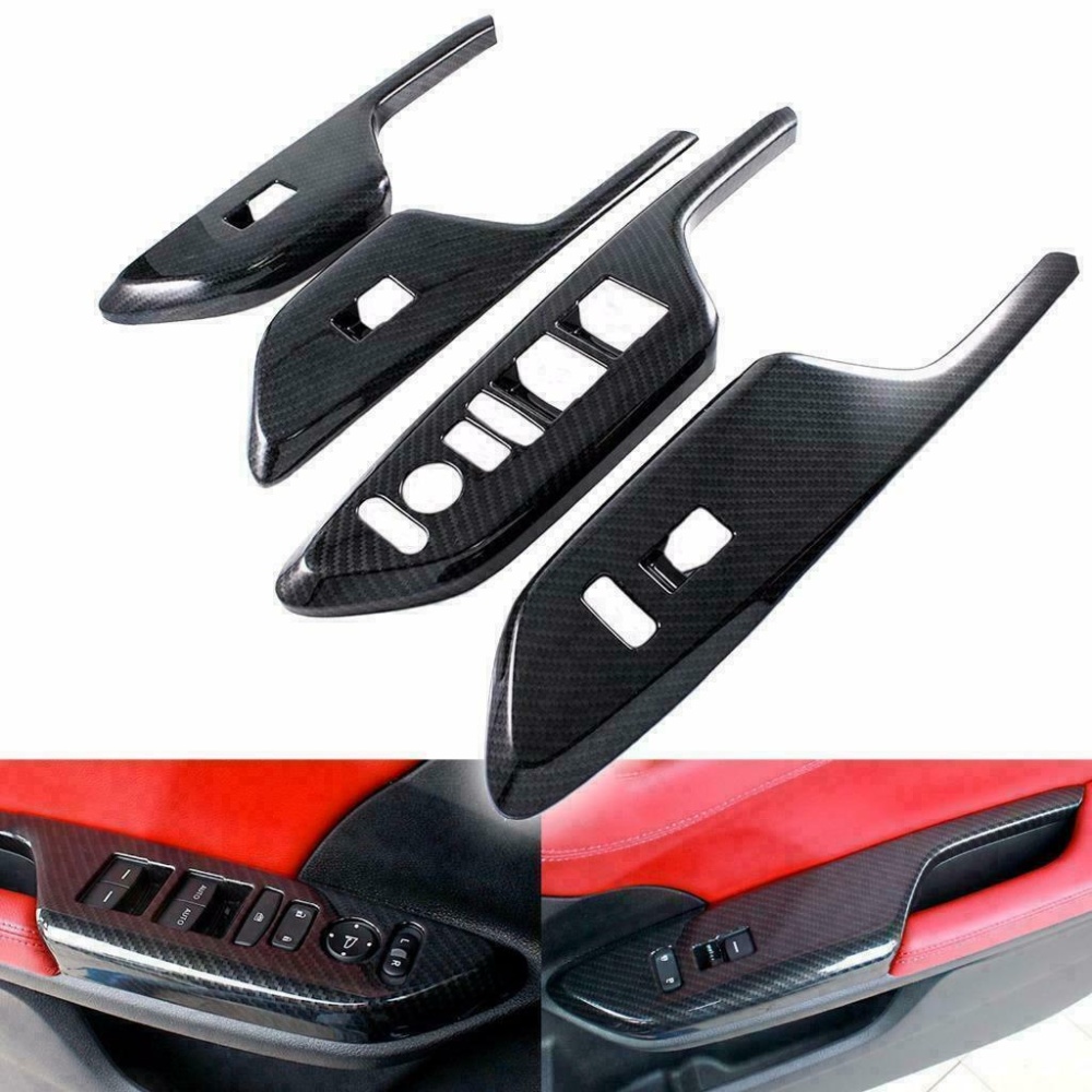 4pcs/set Car Door Window Lock Switch Lift Cover Carbon Fiber Painted for 2016-19 Honda Civic fiber - Image 2