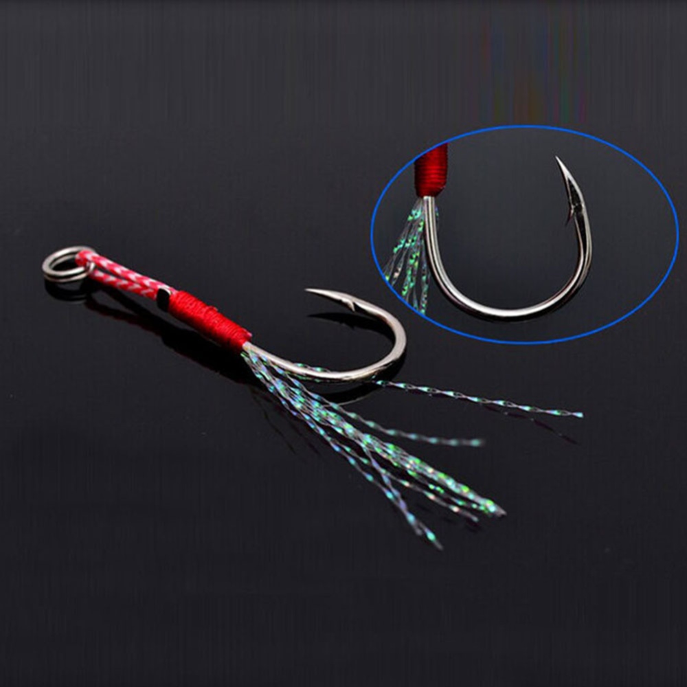 20pcs/lot Fishing Lure Slow Jigging Cast Jigs Assist Hook Barbed Single Jig Hooks Thread Feather Pesca High Carbon Steel Silver blood tank 1 - Image 3