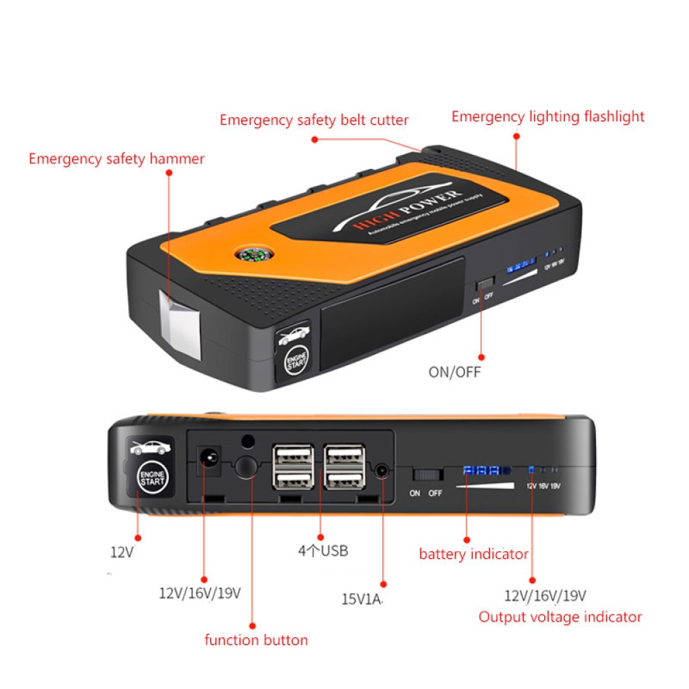 12v Car Jump Starter Emergency Starting Power For Portable Source Bank Orange toolbox set_JX28 69800mAh - Image 2