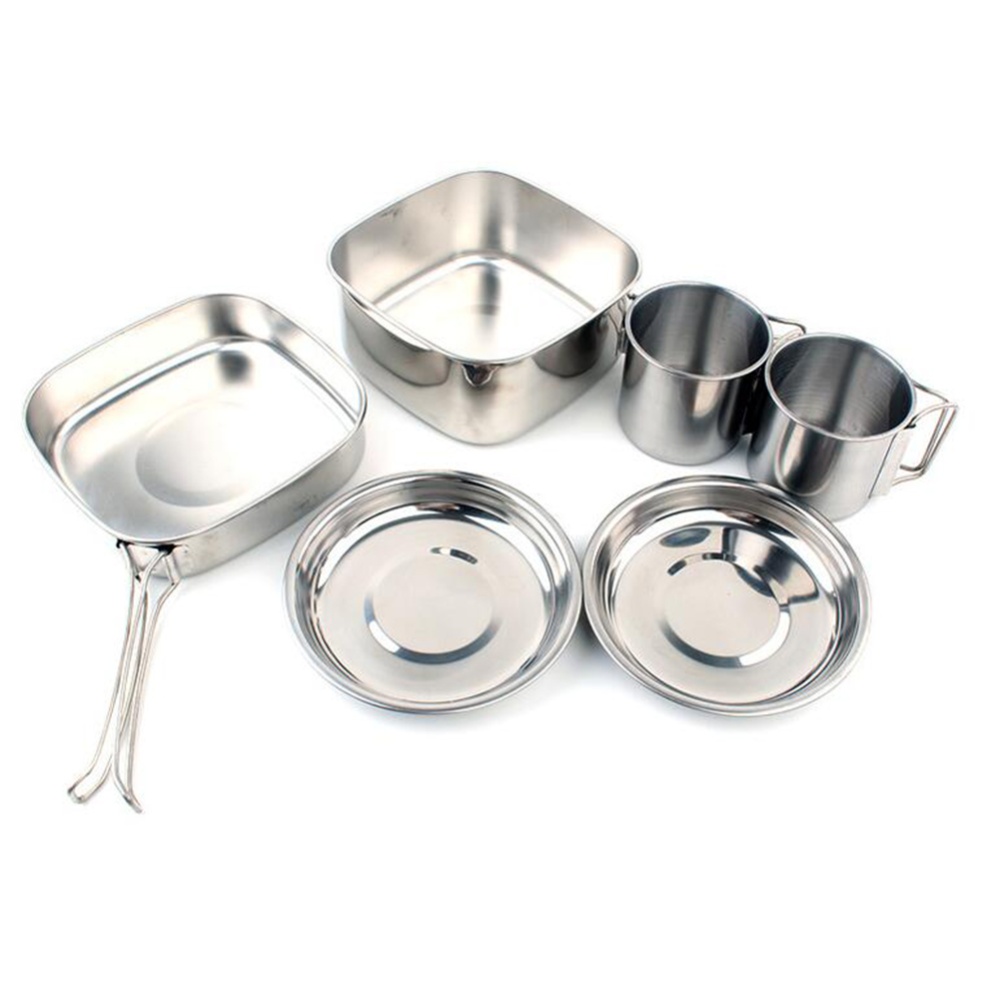 6pcs/set Outdoor Cookers Camping Stainless Steel Mountaineering Picnic Bowls 6-piece stainless steel pot_16.5X16X10cm - Image 3