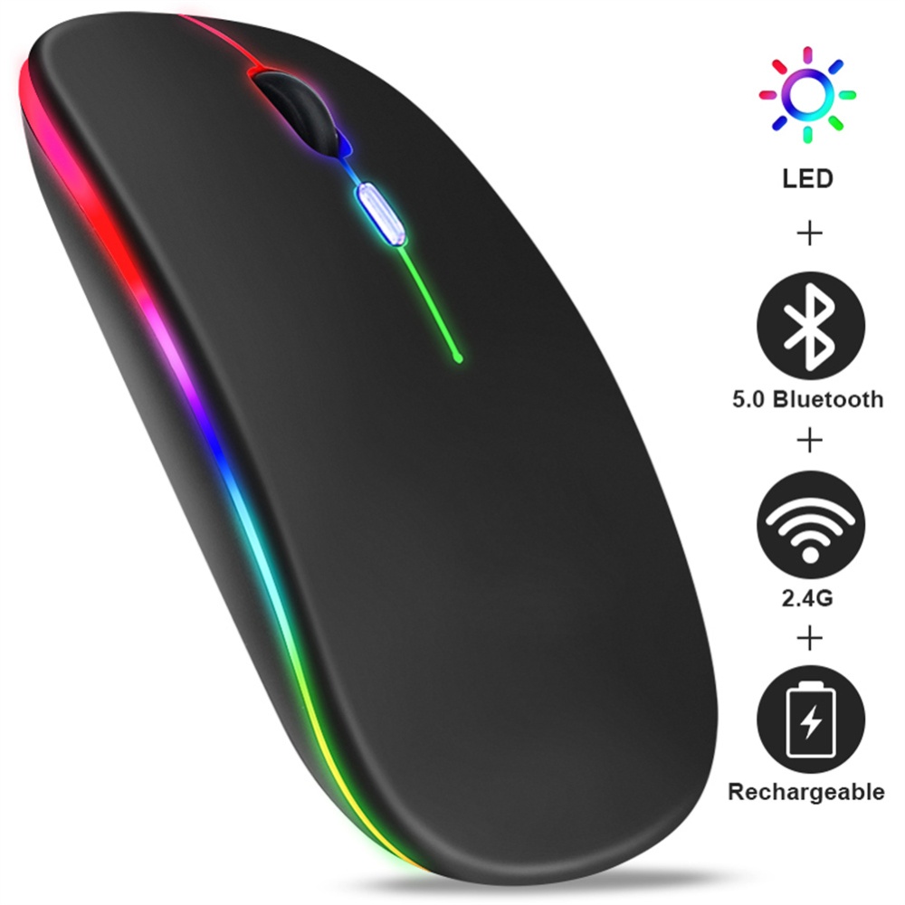 2.4G Wireless Mouse Bluetooth RGB Rechargeable Mute Led Backlight Gaming for Laptops Black - Image 3