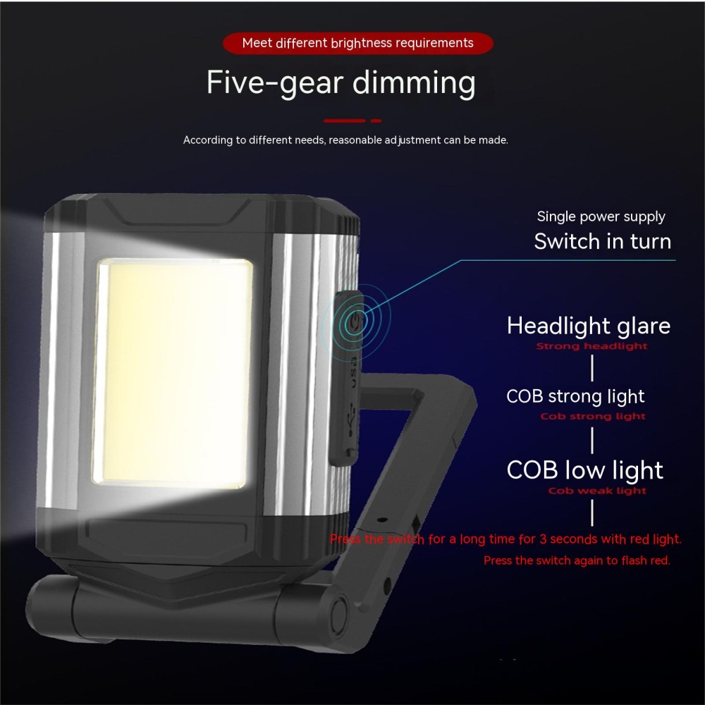 Led Auto Repair Working Light With Magnet Bracket Usb Rechargeable Multi-functional Cob Glare Flashlight silver - Image 3