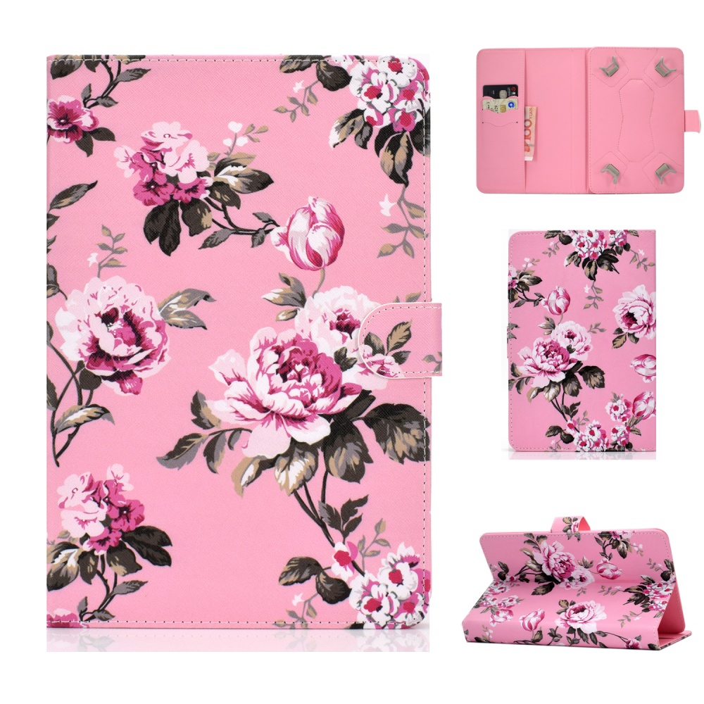 Universal Laptop Protective Cover Color Painted 8 Inches PU Case with Front Snap Pink flower - Image 3