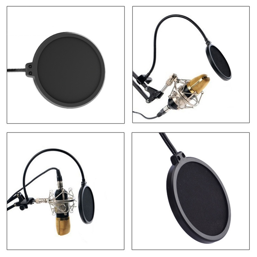 Microphone Pop Filter Double Layered Sound Shield Swivel 360° Flexible Gooseneck Clip for Recording Broadcasting black - Image 3