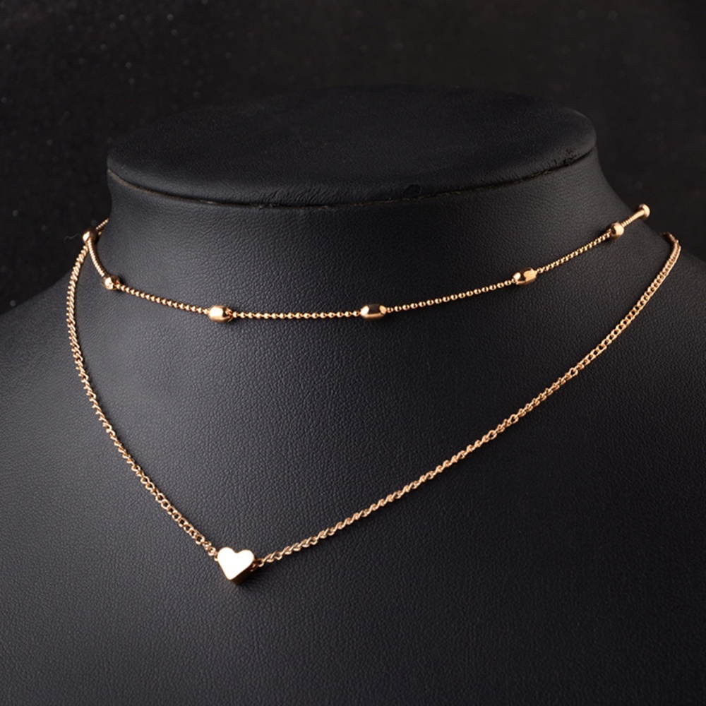 Women Necklace Alloy Simple Style Fashion Peach-heart-shape Multi-layer Clavicle Silver - Image 3