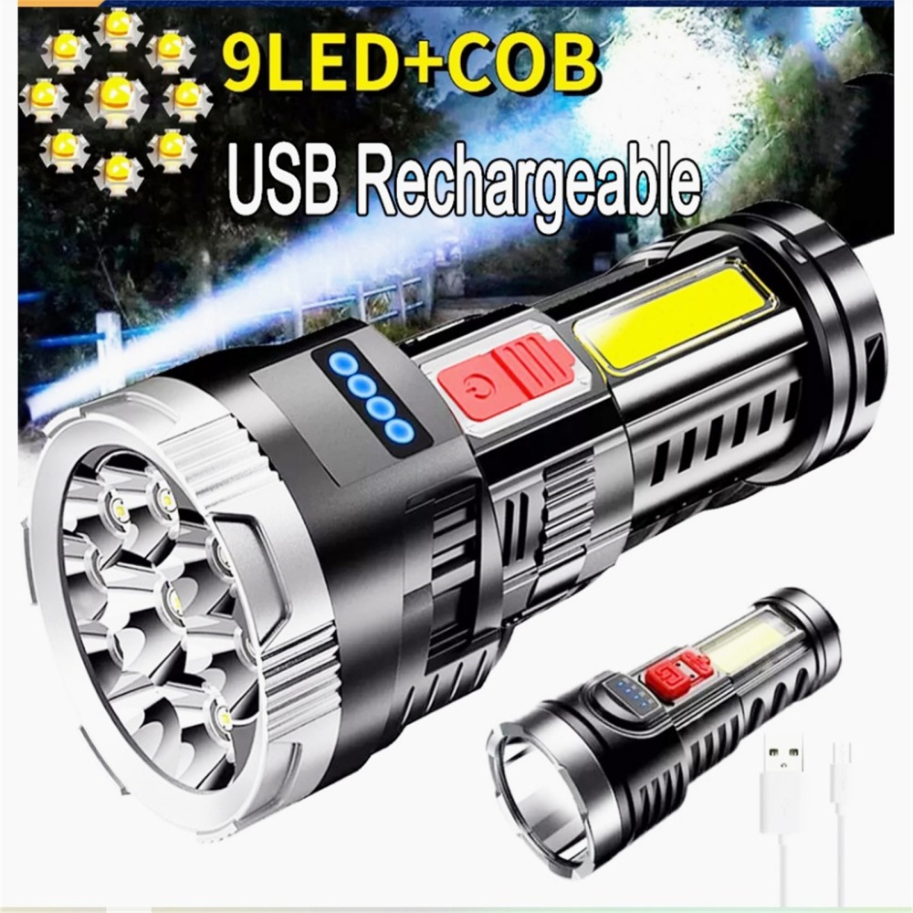 Strong Light Flashlight Rechargeable Led Side Multi-functional Portable Mini Lighting Torch For Outdoor Home black - Image 2