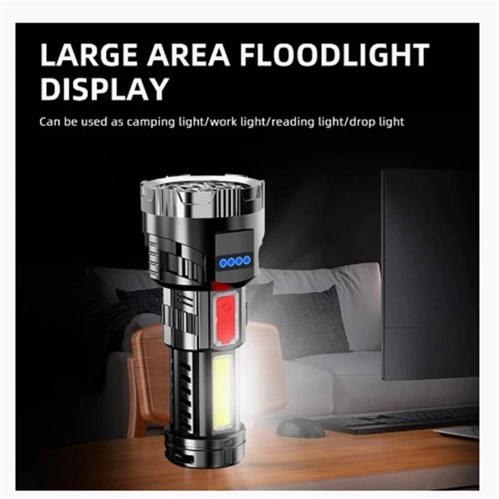 Strong Light Flashlight Rechargeable Led Side Multi-functional Portable Mini Lighting Torch For Outdoor Home black - Image 3