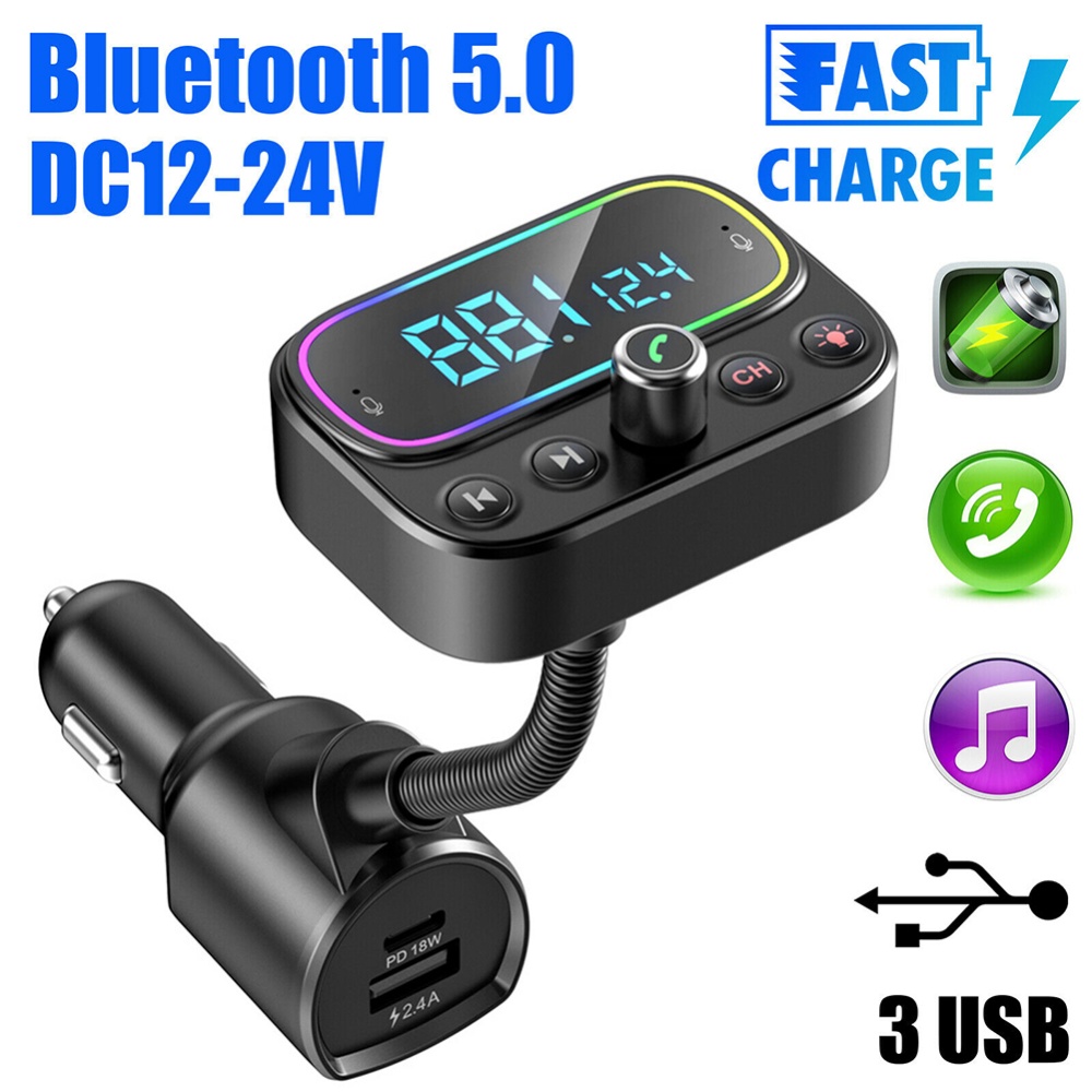 T67 Car Bluetooth-compatible Mp3 Player Hands-free Calling Charger Qc3.0 Aux Radio Adapter Black - Image 2