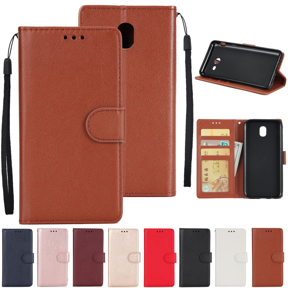 For Samsung J7 2017 European Edition/J730/J7 PRO PU Leather Protective Phone Case with 3 Card Position wine red - Image 3