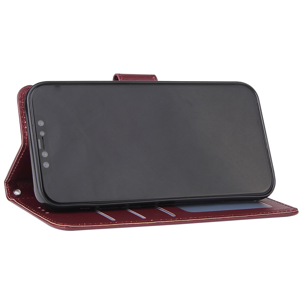 For Iphone 12 5.4 inch/6.1 inch/ 6.7 inch PU Leather Three-card Photo Frame Front Buckle Mobile Phone shell Red wine - Image 3