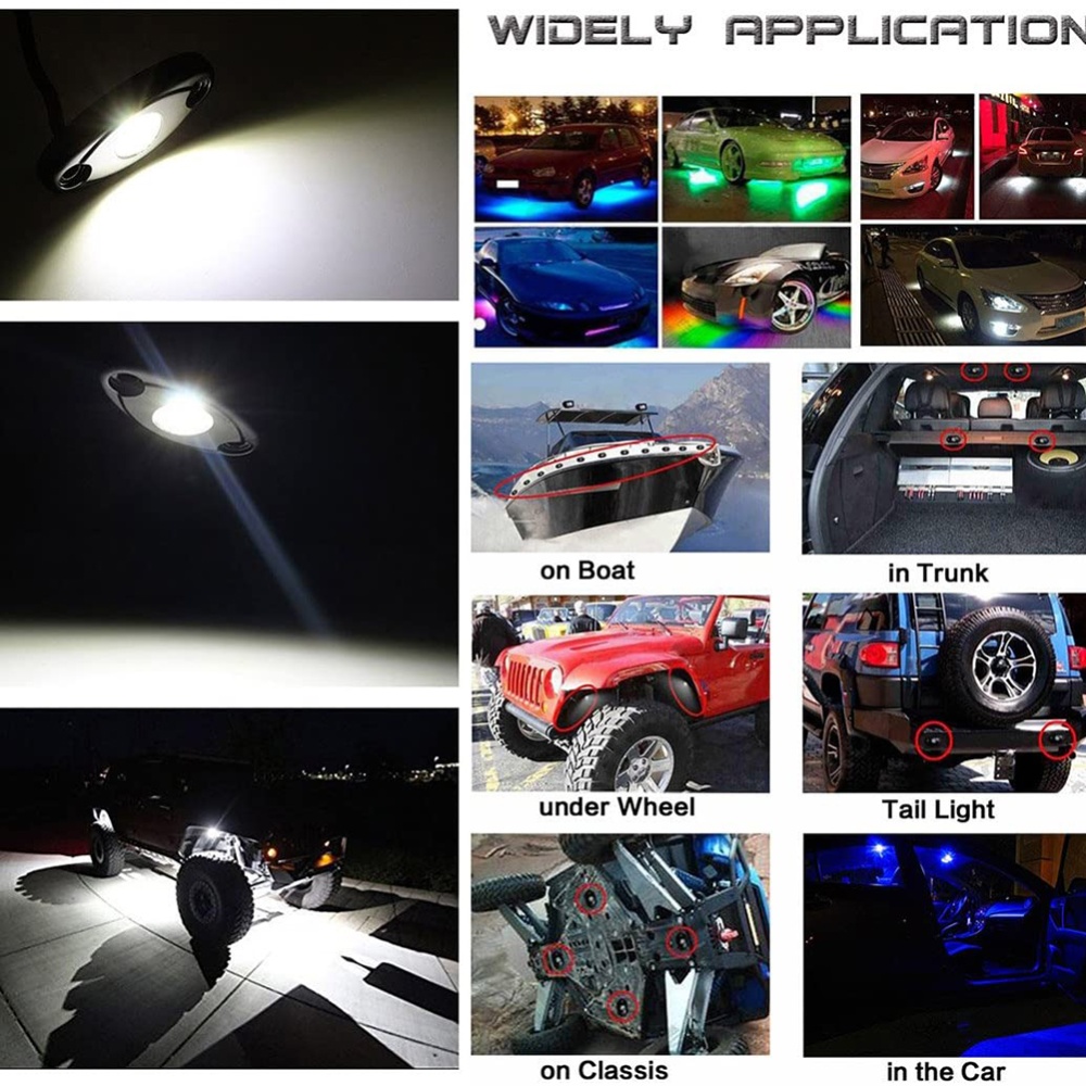 8pcs Rock Lights IP67 Waterproof High Power Underbody Neon Trail Underglow For Off-road Truck Car Boat Atv Suv white light - Image 3