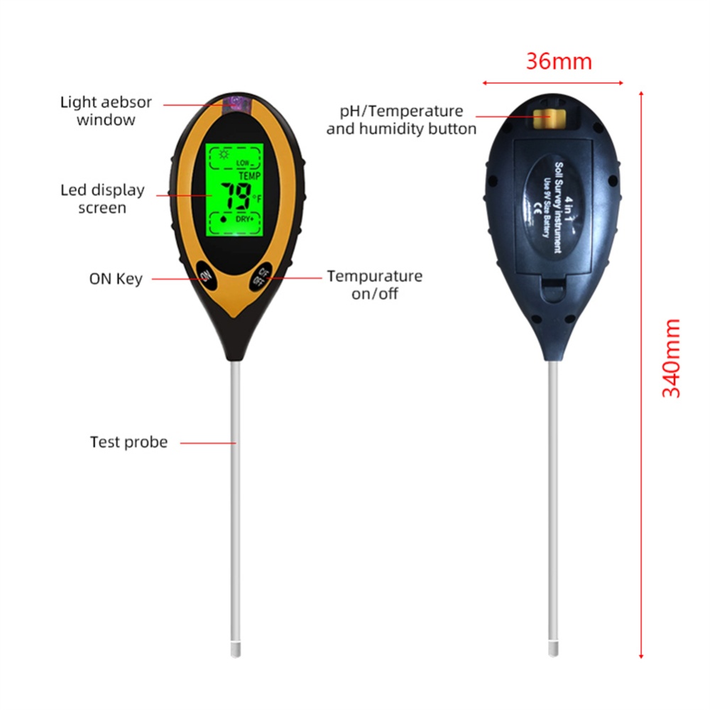 4-in-1 Soil Ph Meter Portable Lcd Screen Acidity Temperature Humidity Sunlight Tester For Gardening Farming meter (without battery) - Image 2