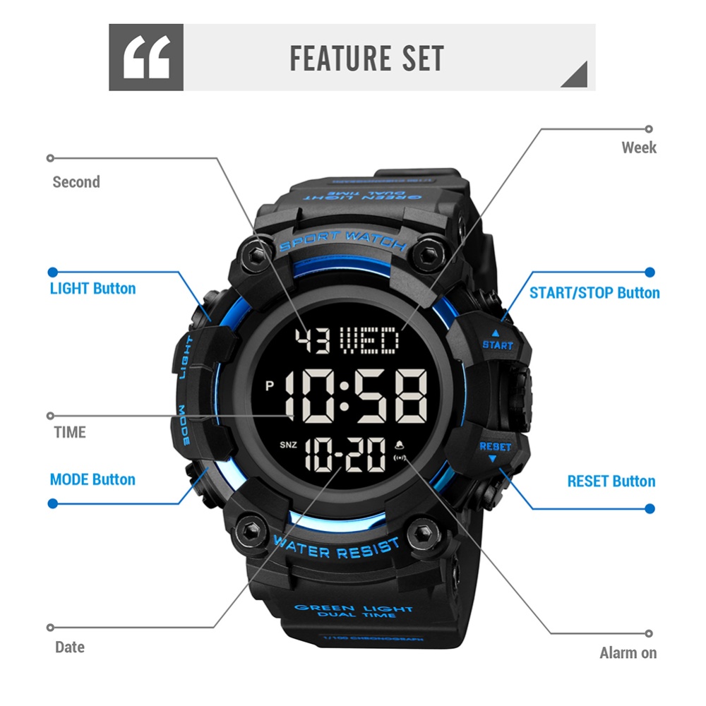 SKMEI Men Sports Watches Waterproof Alarm Clock Calendar Multi-functional Big Numbers Digital Wrist Watch Oliver - Image 3