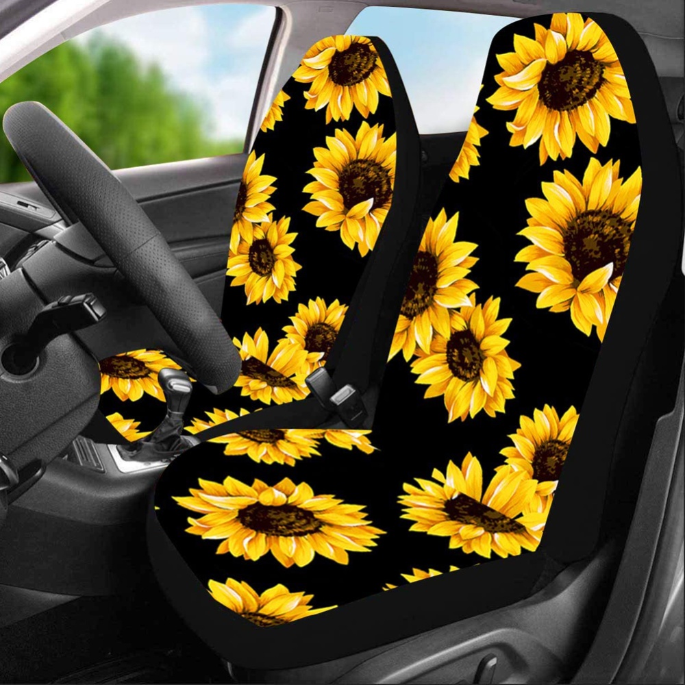 2pcs Car Seat Covers Lovely Sunflower Universal Auto Front Seats Protector - Image 3