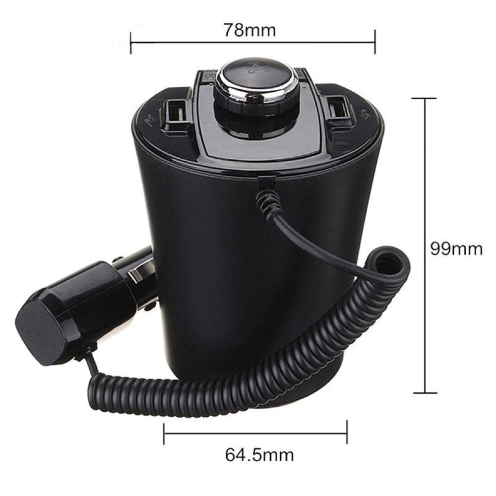 Car Bluetooth FM Transmitter Music Player Cup Holder Hands Free Calling Support U Disk TF Card Dual USB Port Charger Adapter black - Image 3