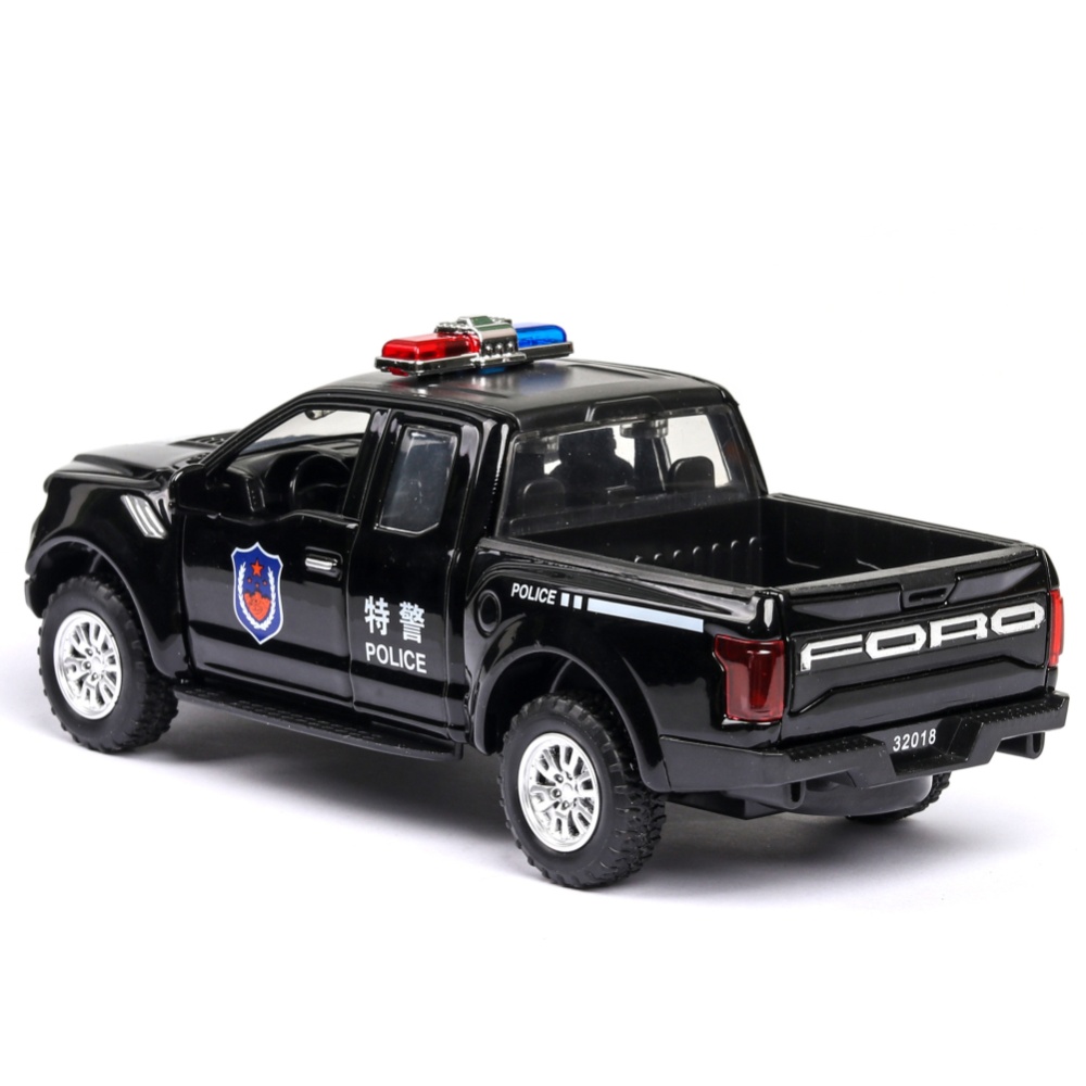 F150 Simulation 1:32 Open Door with Sound Light Off-Road Alloy Police Car Model Toys black - Image 3