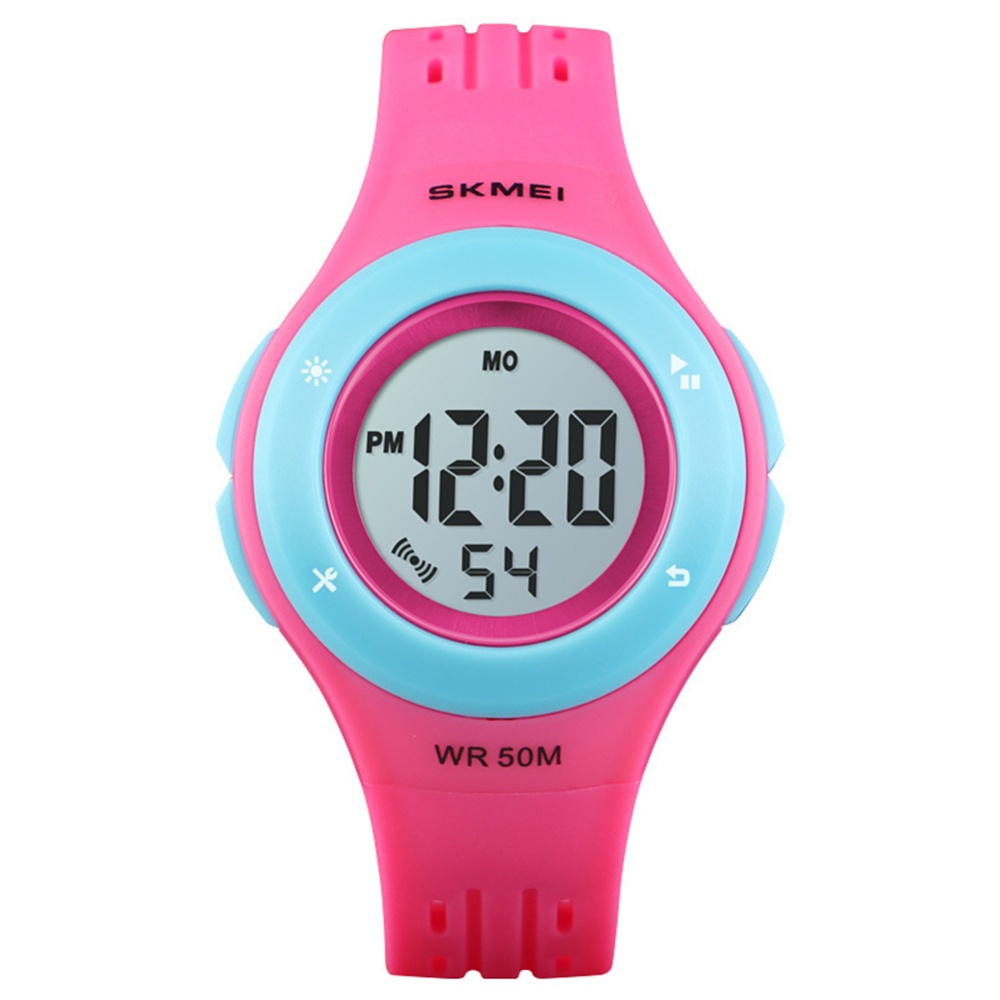 SKMEI 1455 Kid Sports Watch LED Digital EL Light Waterproof Alarm Wristwatch Rose Red - Image 3