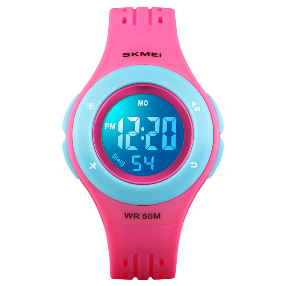 SKMEI 1455 Kid Sports Watch LED Digital EL Light Waterproof Alarm Wristwatch Rose Red - Image 2