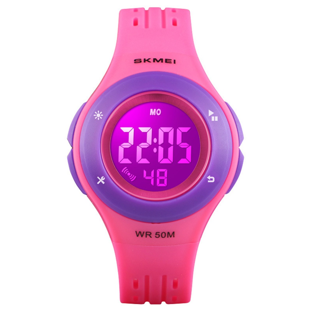 SKMEI 1455 Kid LED Digital Sports Watch Date Week EL Light Waterproof Alarm Colorful Wristwatch Rose red 2 - Image 2