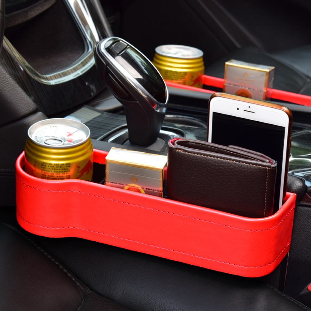 Multifunction Leather Storage Box for Car Seat Side Gap red Main driver - Image 3