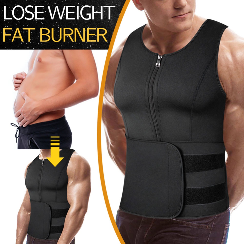 Men Sports Body Shaper Waist Trainer Double Sided Zipper Weight Loss Sauna Suit Slimming Shapewear black S - Image 2