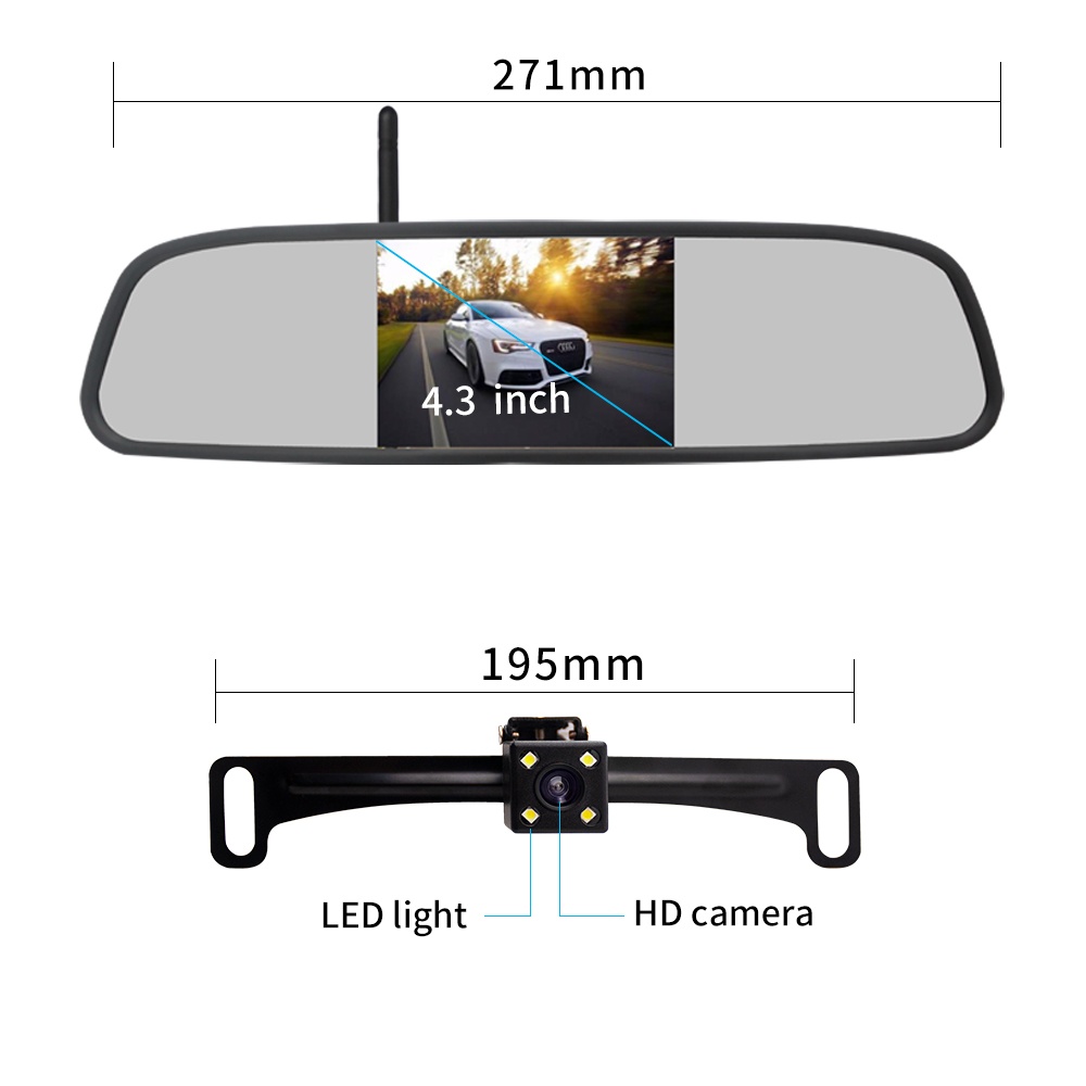 Rearview Mirror DVR 4.3-inch 2.4G Rear View + Reversing Camera Wireless Car black - Image 2