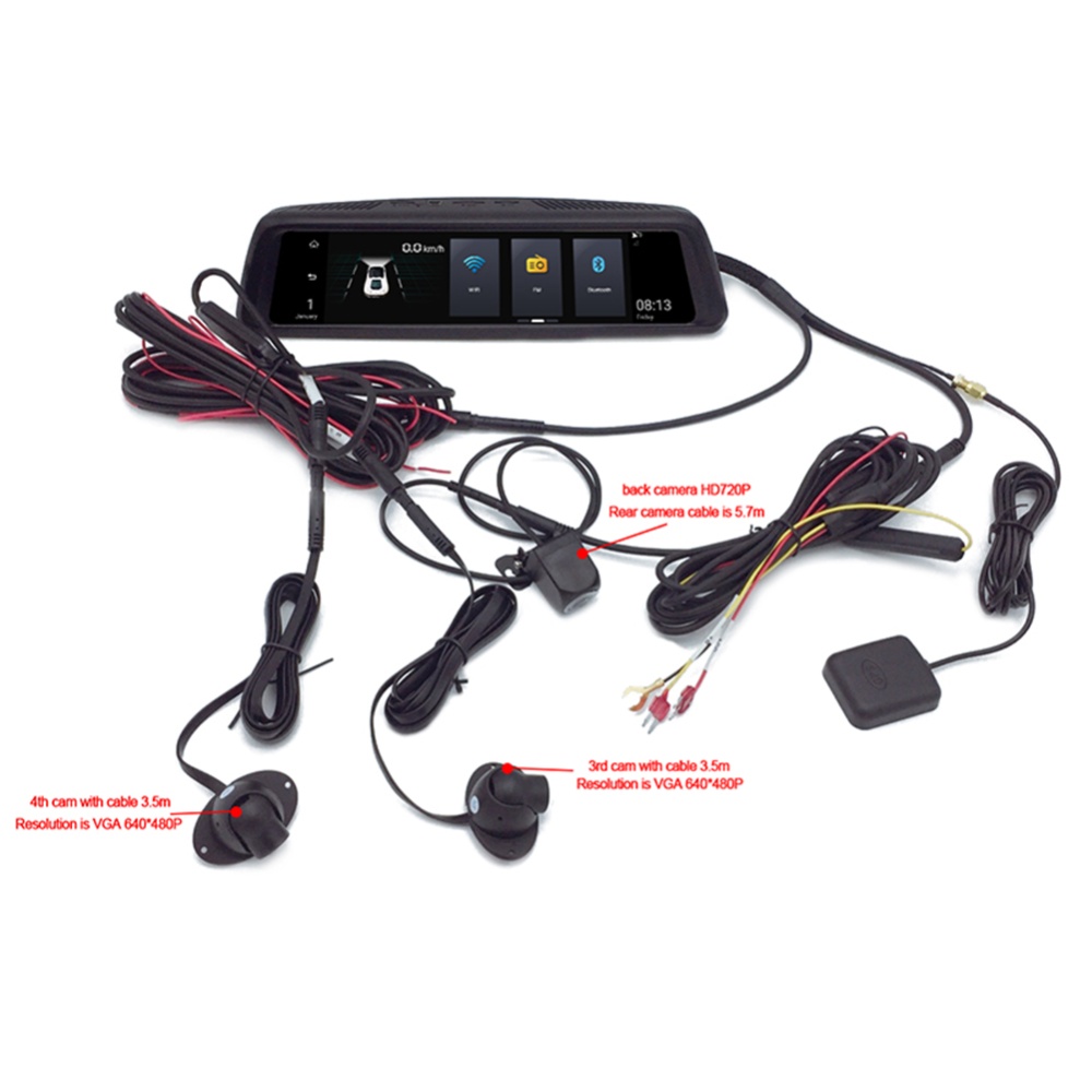 V9 10""Full Touch IPS 4G Android Mirror Car DVR Vehicle Rearview Camera 270*75*30mm Black - Image 2