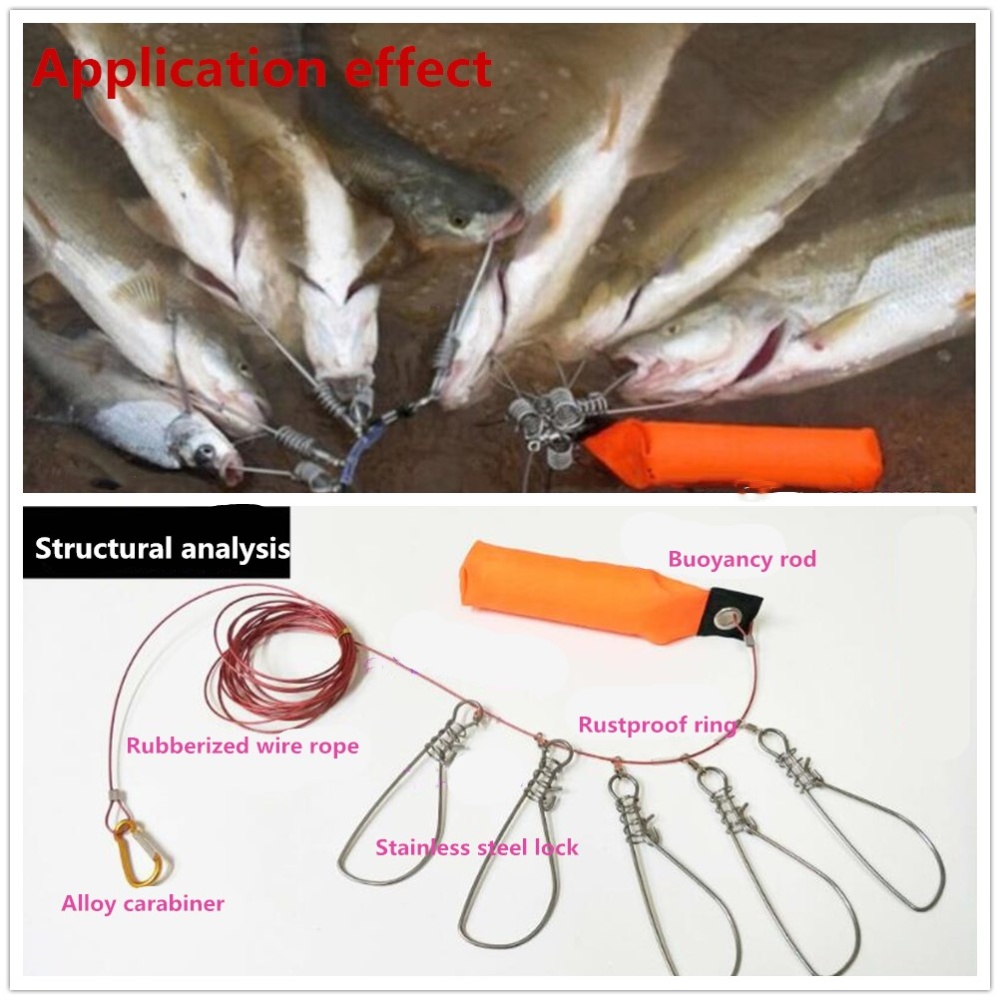 Stainless Steel Lure Wire Fish Lock 5M with Buoyancy Rod Buckle Fishing Gear 5 m + buckle buoyancy rod - Image 2