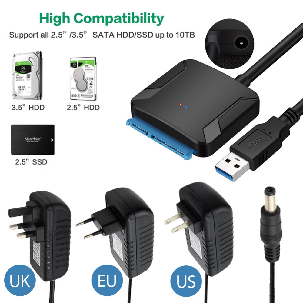 USB 3.0 to Sata Adapter USB3.0 Cable Converter Hard Drive +12v 2A AC Power EU Plug - Image 3