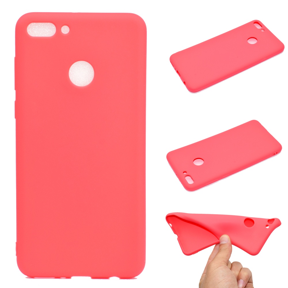 for HUAWEI Y9 2018 Lovely Candy Color Matte TPU Anti-scratch Non-slip Protective Cover Back Case red - Image 3