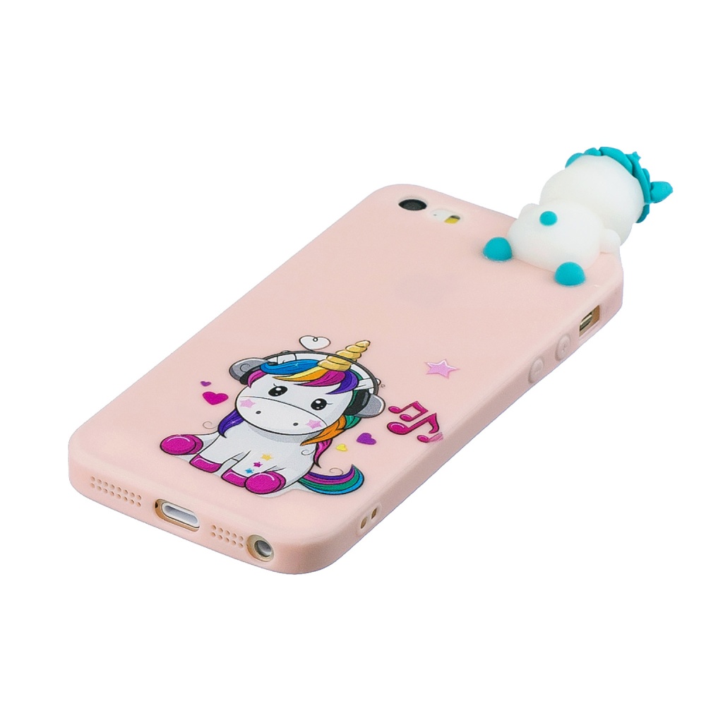 For iPhone 5/5S/SE 3D Cartoon Lovely Coloured Painted Soft TPU Back Cover Non-slip Shockproof Full Protective Case unicorn - Image 3